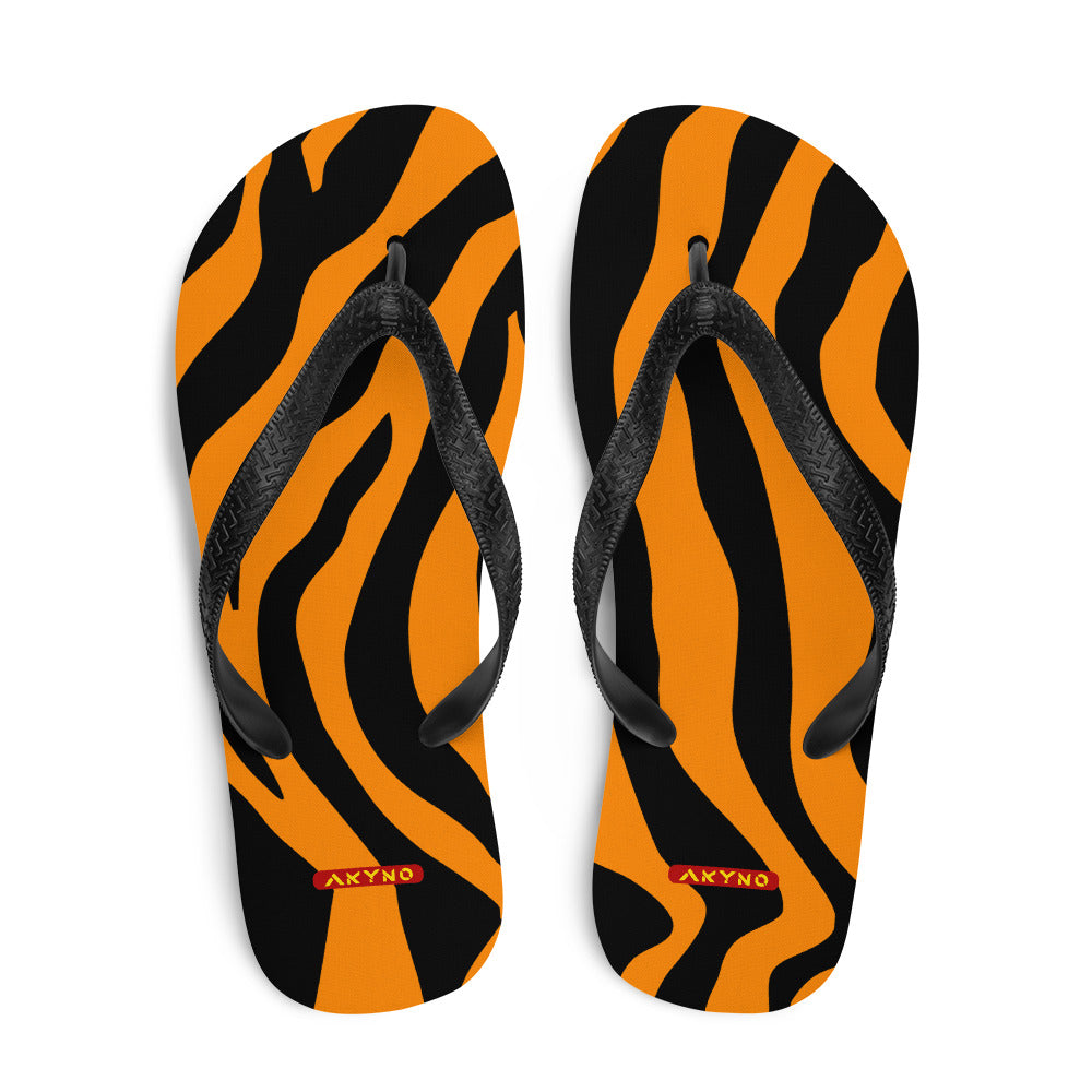 Tiger print flip discount flops